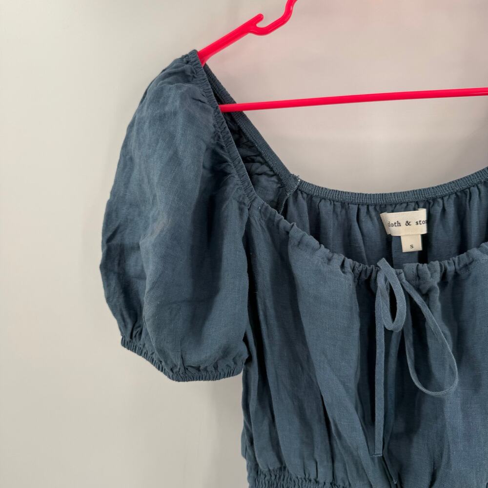 Cloth & Stone Dress Size Small NEW Anthropologie 100% Linen Mini Blue Smock NWOT - Picture 7 of 16